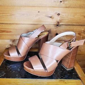 ❤️ Michael kors plataform high heels sedgwick slingback luggage leather …